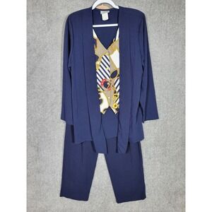 Vintage Kathie Lee Nautical Top & Pants Set Womens Size 12 Blue Crinkle USA Made